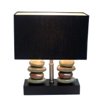 Rectangular Dual Stacked Stone Ceramic Table Lamp With Black Shade