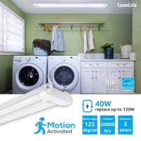 Leonlite Motion Sensor 4Ft Led Utility Shop Light 40W Plug In Linkable Light Fixtures For Garage Workshop 4000Lm 5000K Dayl