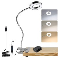 Dllt Dimmable Clip On Reading Light, 48 Led Usb Bed Night Lights With 3 Colors, 15 Brightness Level Book Light Flexible Clamp For Makeup Mirror, Desk, Bedside, Headboard, Piano, Computer Light(Silver)