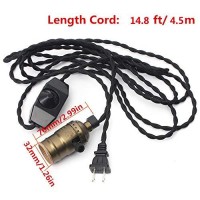 Single Vintage Bulb Cord Edison Socket Lamp Plug Pendant Light With Dimmer,Zhma Industrial Diy Lamp Holder E26/27 Base,4.5M(14.8Ft) Twisted Black Cloth Cord Hanging Light Fixture(With Swith And Plug)