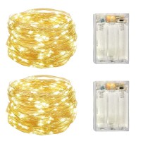 2 Pack Battery Operated Mini Lights,Indoor Led Fairy Lights With Timer 6 Hours On18 Hours Off For Wedding Party Decorations,50 Count Leds,18 Feet Silver Wire (Warm White)