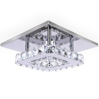 Diisunbihuo Modern Crystal Chandelier 7.9 Inches Led Ceiling Light Mini Square Flush Mount Ceiling Light For Bedrooms Dinning Rooms Hallway(Cool White,15W)