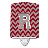 Carolines Treasures Letter R Chevron Crimson And Grey Ceramic Night Light 6X4 Multicolor