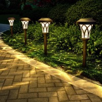 Gigalumi Solar Pathway Lights 6 Pack, Solar Landscape Lights Warm White, Super Bright High Lumen Waterproof Metal Automatic Solar Yard Lights For Path, Garden, Lawn, Walkway