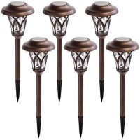 Gigalumi Solar Pathway Lights 6 Pack, Solar Landscape Lights Warm White, Super Bright High Lumen Waterproof Metal Automatic Solar Yard Lights For Path, Garden, Lawn, Walkway