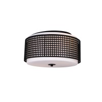 2 Light Drum Shade Flush Mount With Black Finish