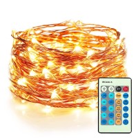 Moobibear Waterproof Fairy String Lights Plug In With 24 Keys Remote, 33Ft 100Leds Warm White Dimmable Starry Copper Wire Light For Indoor & Outdoor Wedding Birthday Valentines Day Decor