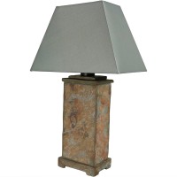 Sunnydaze 24-Inch Indoor/Outdoor Table Lamp - Weather Resistant Natural Slate Light - Gray Cotton Lampshade