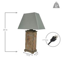 Sunnydaze 24-Inch Indoor/Outdoor Table Lamp - Weather Resistant Natural Slate Light - Gray Cotton Lampshade