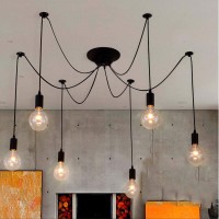 Zhma Classic Spider Pendent Lamps, Ajustable Diy Ceiling Spider Light E27, Rustic Chandelier, Industrial Hanging Light Dining Hall Bedroom Hotel Decoration, 6 Arms(Each With 1.7M Wire)