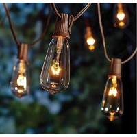 20Ft Outdoor Patio String Lights With 22 Clear Vintage Light Bulbs (2 Spare), E17 Base St40 Outdoor Edison String Lights Waterproof Ul Listed For Indoor Garden Backyard Party Porch Decor, 7W - Brown