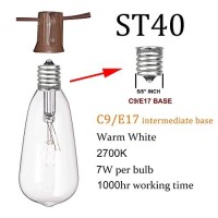 20Ft Outdoor Patio String Lights With 22 Clear Vintage Light Bulbs (2 Spare), E17 Base St40 Outdoor Edison String Lights Waterproof Ul Listed For Indoor Garden Backyard Party Porch Decor, 7W - Brown