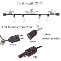 20Ft Outdoor Patio String Lights With 22 Clear Vintage Light Bulbs (2 Spare), E17 Base St40 Outdoor Edison String Lights Waterproof Ul Listed For Indoor Garden Backyard Party Porch Decor, 7W - Brown