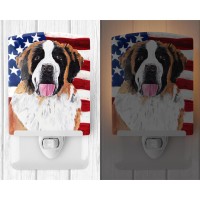 Carolines Treasures Sc9027Cnl Usa American Flag With Saint Bernard Ceramic Night Light Compact Ulcertified Ideal For Bedroom