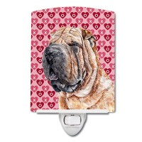 Carolines Treasures Sc9695Cnl Shar Pei Hearts And Love Ceramic Night Light Compact Ulcertified Ideal For Bedroom Bathroom