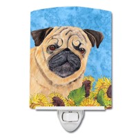 Carolines Treasures Sc9068Cnl Pug In Summer Flowers Ceramic Night Light Compact Ulcertified Ideal For Bedroom Bathroom Nur