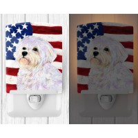 Carolines Treasures Ss4043Cnl Usa American Flag With Maltese Ceramic Night Light Compact Ulcertified Ideal For Bedroom Bath