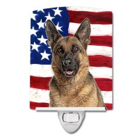 Carolines Treasures Kj1159Cnl Usa American Flag With German Shepherd Ceramic Night Light Compact Ulcertified Ideal For Bedro