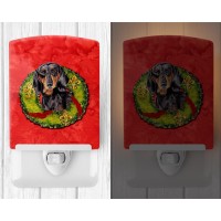 Carolines Treasures Sc9099Cnl Dachshund Christmas Wreath Ceramic Night Light Compact Ulcertified Ideal For Bedroom Bathroom