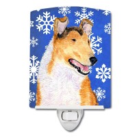 Carolines Treasures Ss4608Cnl Collie Smooth Winter Snowflakes Holiday Ceramic Night Light Compact Ulcertified Ideal For Bedr