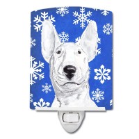 Carolines Treasures Sc9604Cnl Bull Terrier Winter Snowflakes Ceramic Night Light Compact Ulcertified Ideal For Bedroom Bath