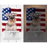 Carolines Treasures Kj1158Cnl Usa American Flag With Schnauzer Ceramic Night Light Compact Ulcertified Ideal For Bedroom Ba