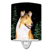 Carolines Treasures Ss8484Cnl Starry Night Collie Smooth Ceramic Night Light Compact Ulcertified Ideal For Bedroom Bathroom