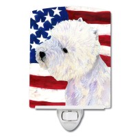 Carolines Treasures Ss4249Cnl Usa American Flag With Westie Ceramic Night Light Compact Ulcertified Ideal For Bedroom Bathr