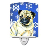 Carolines Treasures Lh9297Cnl Pug Winter Snowflakes Holiday Ceramic Night Light Compact Ulcertified Ideal For Bedroom Bathr