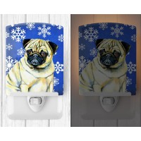 Carolines Treasures Lh9297Cnl Pug Winter Snowflakes Holiday Ceramic Night Light Compact Ulcertified Ideal For Bedroom Bathr