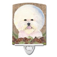 Carolines Treasures Ss4106Cnl Bichon Frise On Faux Burlap With Pine Cones Ceramic Night Light Compact Ulcertified Ideal For