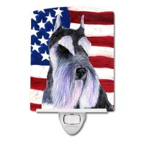 Carolines Treasures Ss4056Cnl Usa American Flag With Schnauzer Ceramic Night Light Compact Ulcertified Ideal For Bedroom Ba