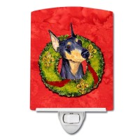 Carolines Treasures Ss4184Cnl Doberman Cristmas Wreath Ceramic Night Light Compact Ulcertified Ideal For Bedroom Bathroom