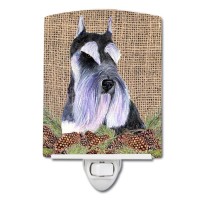 Carolines Treasures Ss4068Cnl Schnauzer On Faux Burlap With Pine Cones Ceramic Night Light Compact Ulcertified Ideal For Bed