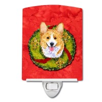 Carolines Treasures Ss4176Cnl Corgi Cristmas Wreath Ceramic Night Light Compact Ulcertified Ideal For Bedroom Bathroom Nur