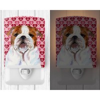 Carolines Treasures Ss4484Cnl Bulldog English Hearts Love Valentines Day Ceramic Night Light Compact Ulcertified Ideal For