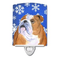 Carolines Treasures Ss4629Cnl Bulldog English Winter Snowflakes Holiday Ceramic Night Light Compact Ulcertified Ideal For Be