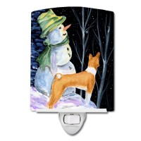 Carolines Treasures Ss8556Cnl Snowman With Basenji Ceramic Night Light Compact Ulcertified Ideal For Bedroom Bathroom Nurs