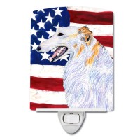 Carolines Treasures Ss4231Cnl Usa American Flag With Borzoi Ceramic Night Light Compact Ulcertified Ideal For Bedroom Bathr