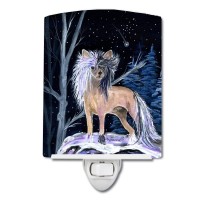 Carolines Treasures Ss8390Cnl Starry Night Chinese Crested Ceramic Night Light Compact Ulcertified Ideal For Bedroom Bathro