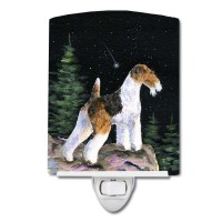 Carolines Treasures Ss8500Cnl Starry Night Fox Terrier Ceramic Night Light Compact Ulcertified Ideal For Bedroom Bathroom