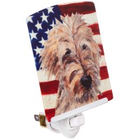 Carolines Treasures Sc9521Cnl Golden Doodle With American Flag Ceramic Night Light Compact Ulcertified Ideal For Bedroom Ba