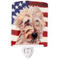 Carolines Treasures Sc9521Cnl Golden Doodle With American Flag Ceramic Night Light Compact Ulcertified Ideal For Bedroom Ba