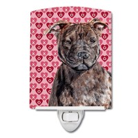 Carolines Treasures Sc9705Cnl Staffordshire Bull Terrier Staffie Hearts And Love Ceramic Night Light Compact Ulcertified Ide