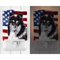 Carolines Treasures Sc9630Cnl Black And White Collie With American Flag Usa Ceramic Night Light Compact Ulcertified Ideal Fo