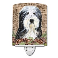 Carolines Treasures Ss4087Cnl Bearded Collie On Faux Burlap With Pine Cones Ceramic Night Light Compact Ulcertified Ideal Fo