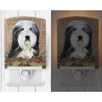 Carolines Treasures Ss4087Cnl Bearded Collie On Faux Burlap With Pine Cones Ceramic Night Light Compact Ulcertified Ideal Fo