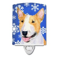 Carolines Treasures Ss4634Cnl Bull Terrier Winter Snowflakes Holiday Ceramic Night Light Compact Ulcertified Ideal For Bedro