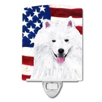 Carolines Treasures Sc9023Cnl Usa American Flag With American Eskimo Ceramic Night Light Compact Ulcertified Ideal For Bedro