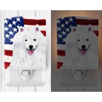 Carolines Treasures Sc9023Cnl Usa American Flag With American Eskimo Ceramic Night Light Compact Ulcertified Ideal For Bedro